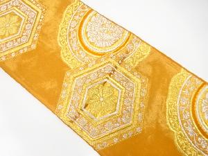 亀甲に絵皿・花模様織り出し 袋帯